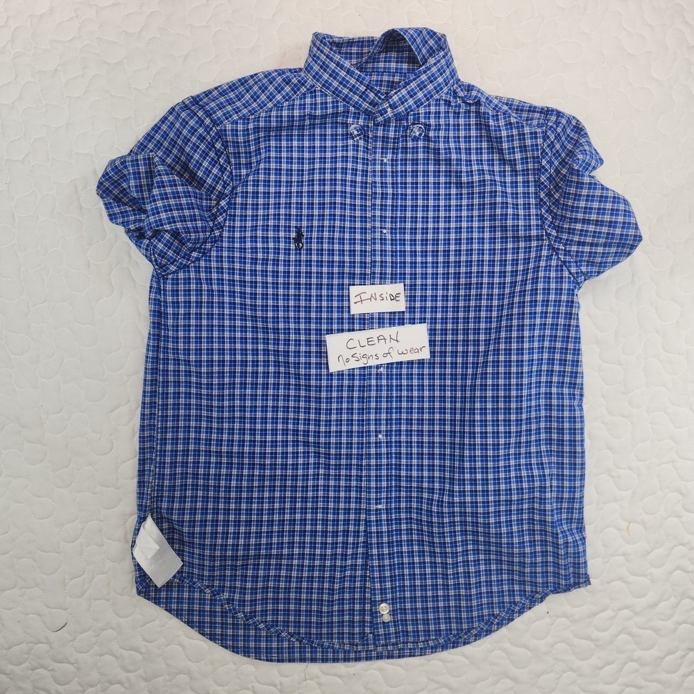 NEW Ralph Lauren BOYS Plaid Stretch Cotton Button Up Down Shirt Blue M 10 12 L/S - Picture 7 of 8